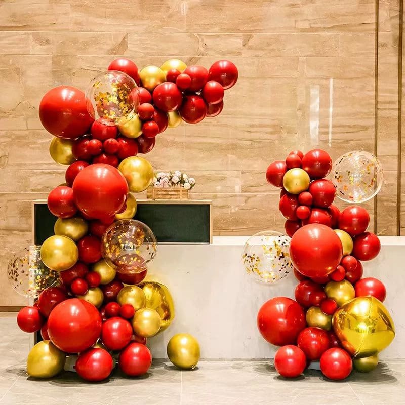 Luxurious Red and Gold Balloon Arch for Events - valentine-day.shop