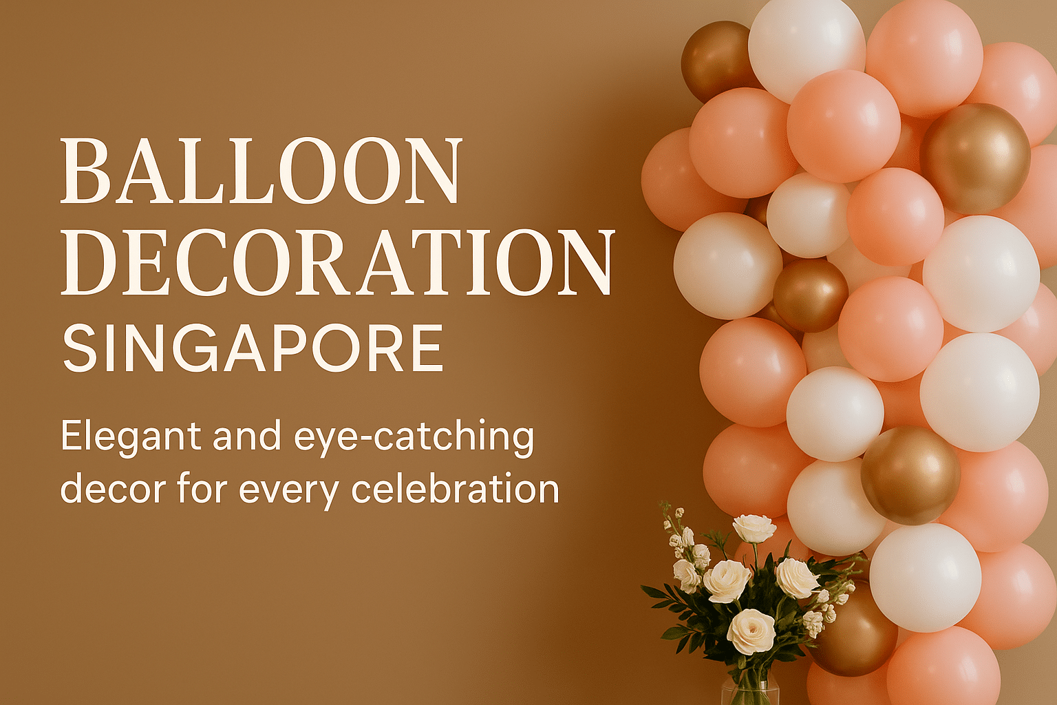 Balloon decoration category banner featuring premium event setup in Singapore