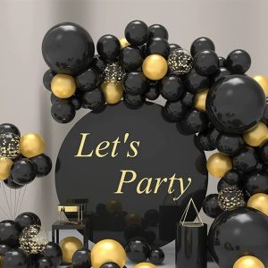 Black and gold party balloon backdrop Singapore – luxury balloon decoration by Valentine-Day.Shop