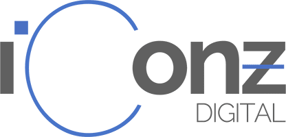 iConz Digital logo in blue and grey with stylized “i” icon