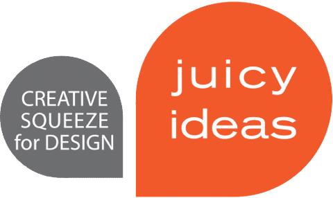 Juicy Ideas logo with orange speech-bubble wordmark and grey bubble reading “CREATIVE SQUEEZE for DESIGN”