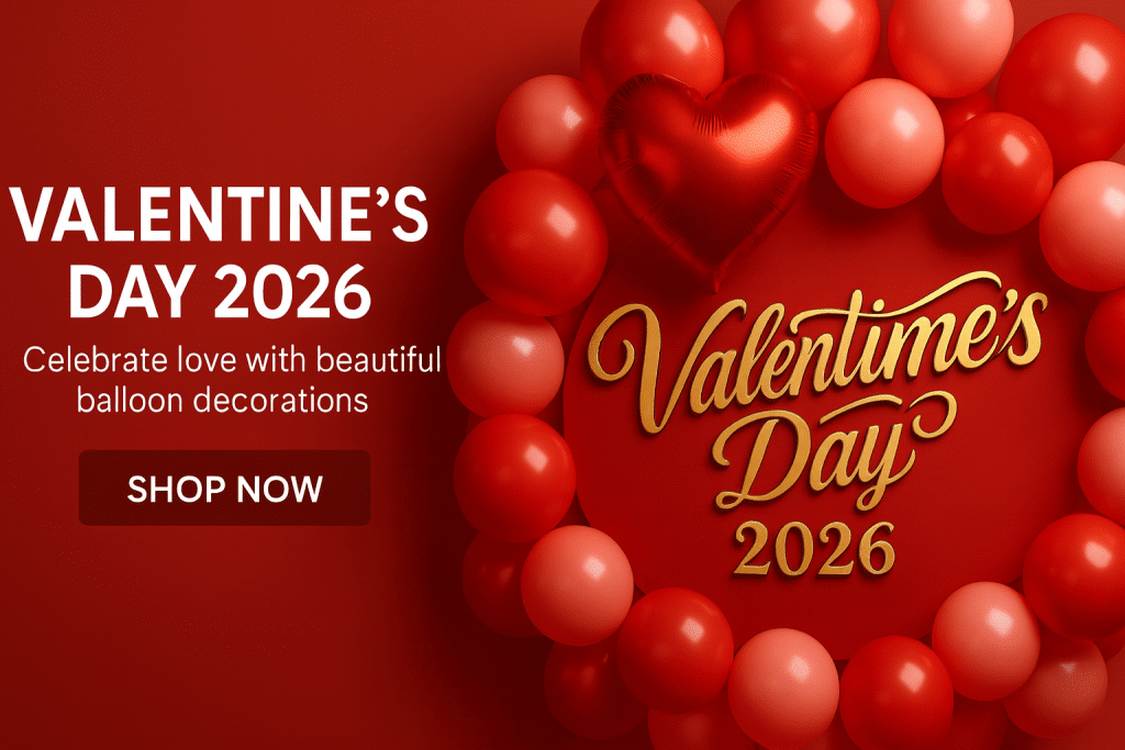 Red balloon wreath with heart-shaped balloon for Valentine's Day 2026 decorations in Singapore