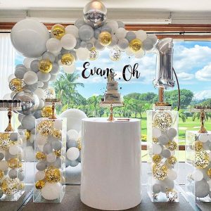 White, grey, and gold balloon decoration Singapore – luxury balloon arch by Valentine-Day.Shop