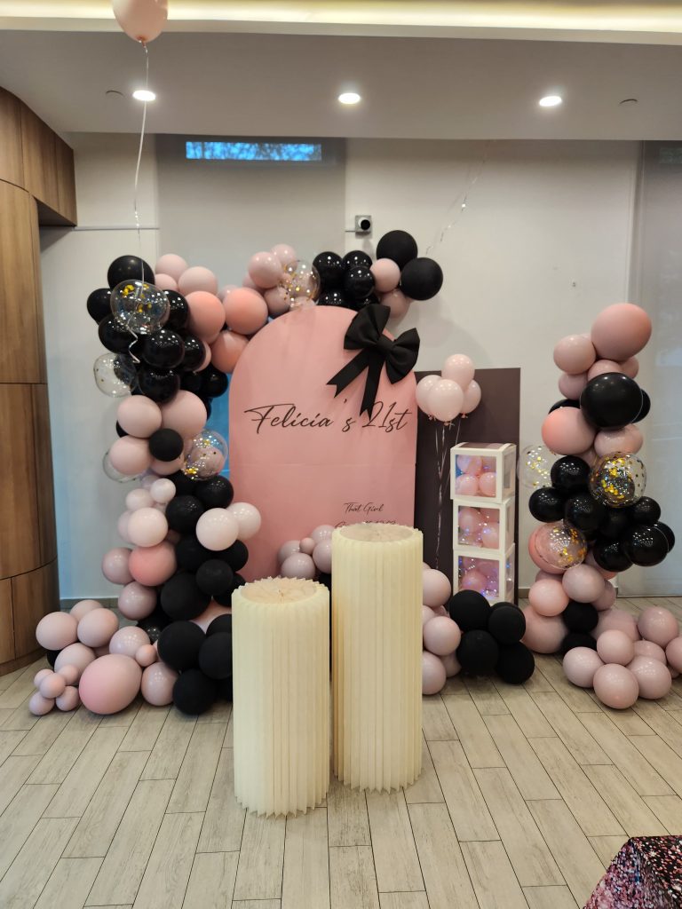 Front view of Felicia’s influencer birthday balloon decoration setup in Singapore