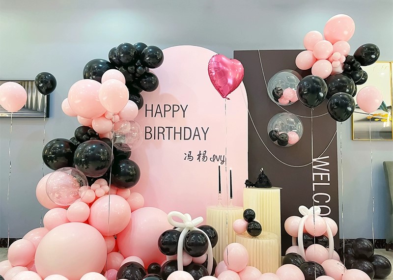 Happy Birthday Black Pink Balloon Setup Valentines Day event decoration