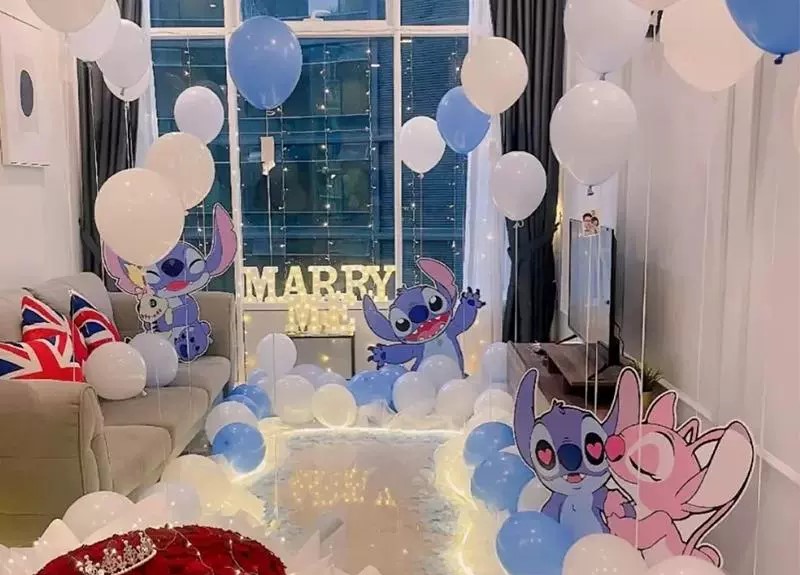 Indoor Stitch Theme Marriage Proposal Valentine Day event decoration