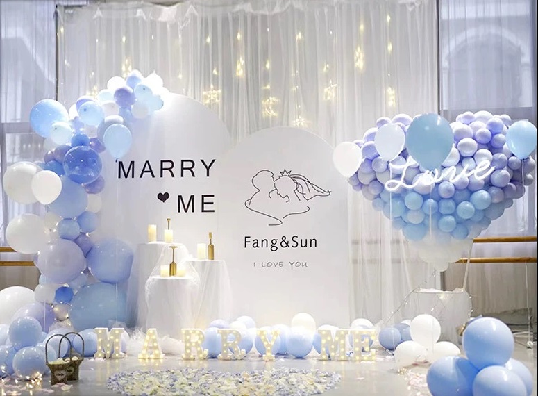 Marry Me Blue Wedding Backdrop Valentine Day event decoration