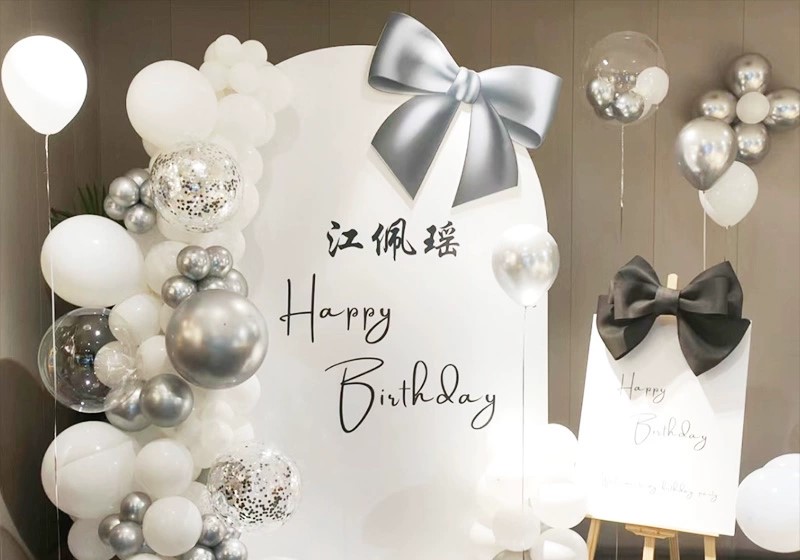 Minimalist White Silver Birthday Balloons Valentines Day event decoration