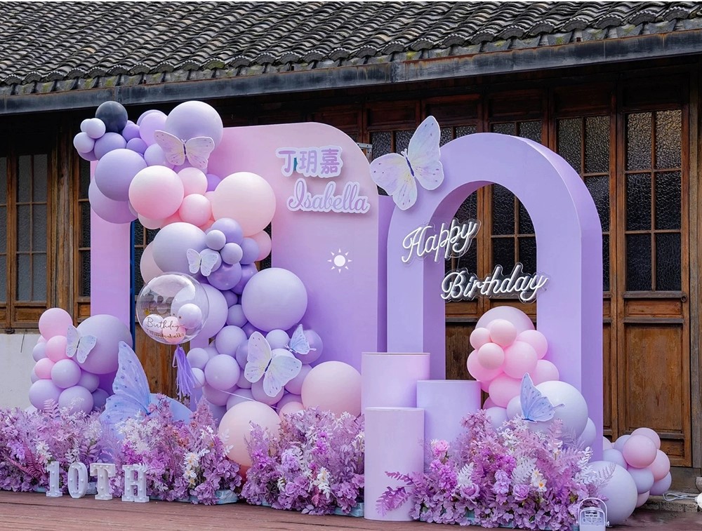 Outdoor Purple Butterfly Balloons Valentines Day event decoration